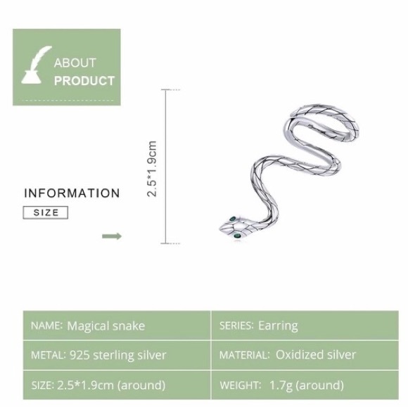 925 Sterling Silver Rich 1 Piece Magical Snake Earring Clip - Picture 5 of 7